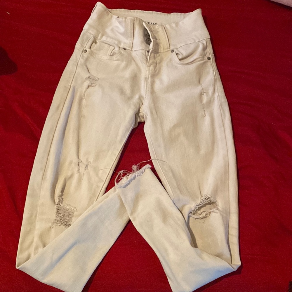 Enjean : high rise white ripped jeans